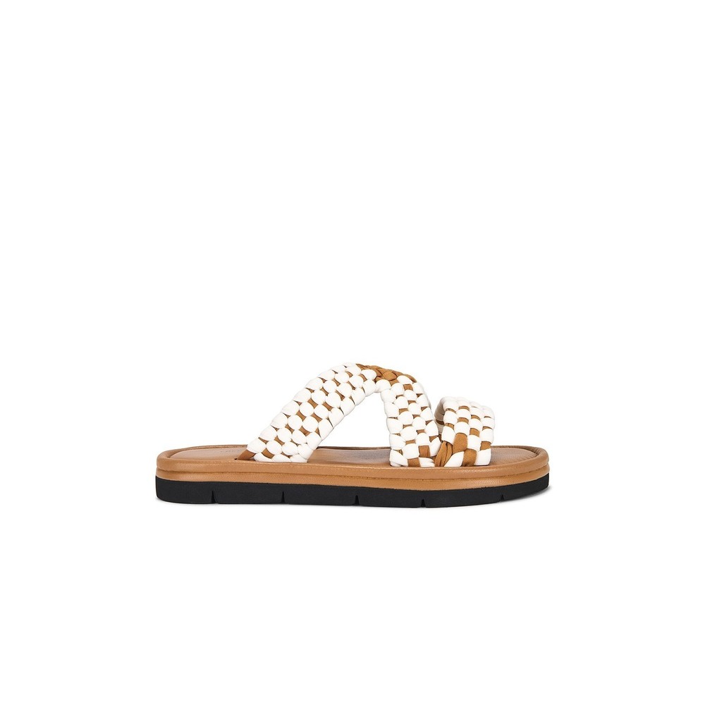 New Free People Waters Edge Woven Sandal in Chalk & Tan flat slip on